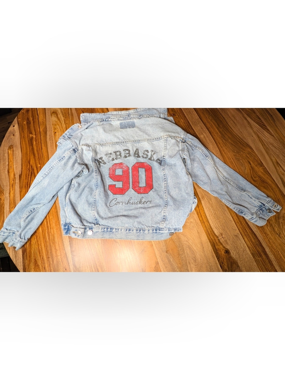 Gameday Social Nebraska Cornhuskers Light Wash Denim Jacket-Medium